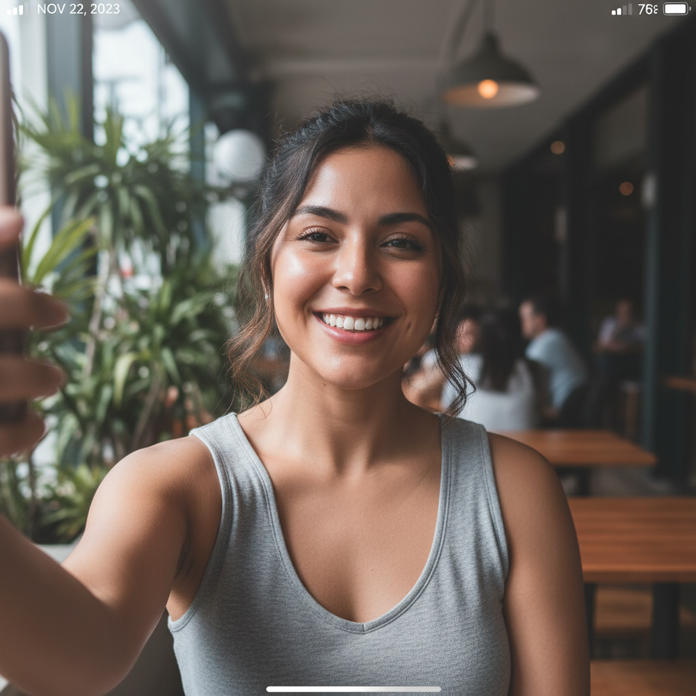 Casual Latina woman selfie