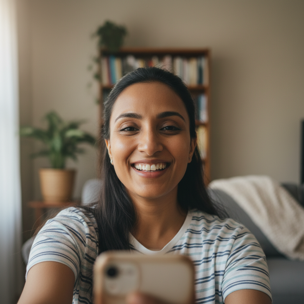 Casual South Asian woman selfie